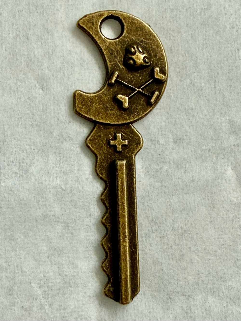 Moon & Skull Bronze-Tone Key Charm Bracelet Accent